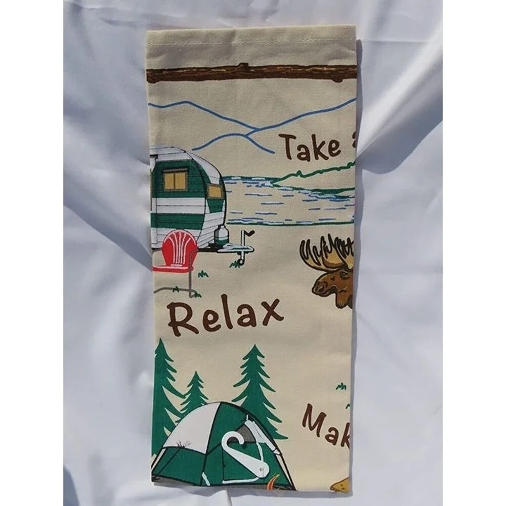 Kitchen Towel Happy Camping Bear Campfire Fishing 16